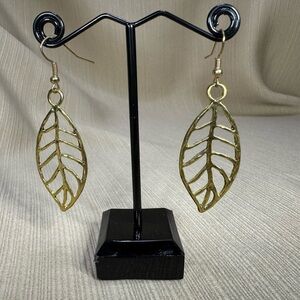 Elegant Gold Tone Leaf Earrings